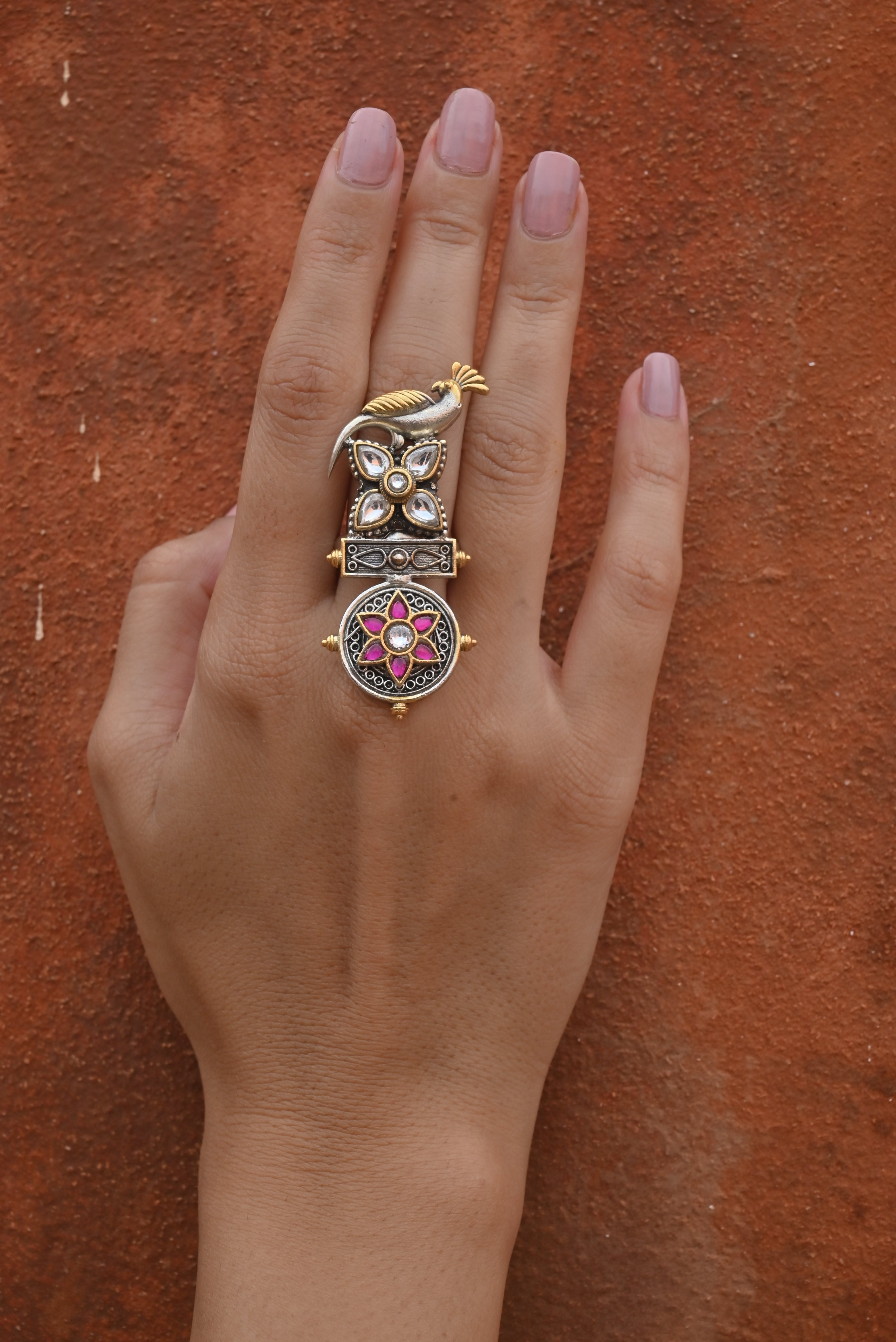 Silver Fusion Peacock Mandala Ring